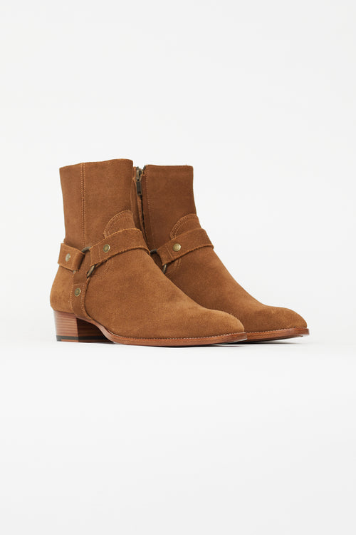 Saint Laurent Brown Suede Wyatt Harness Boot