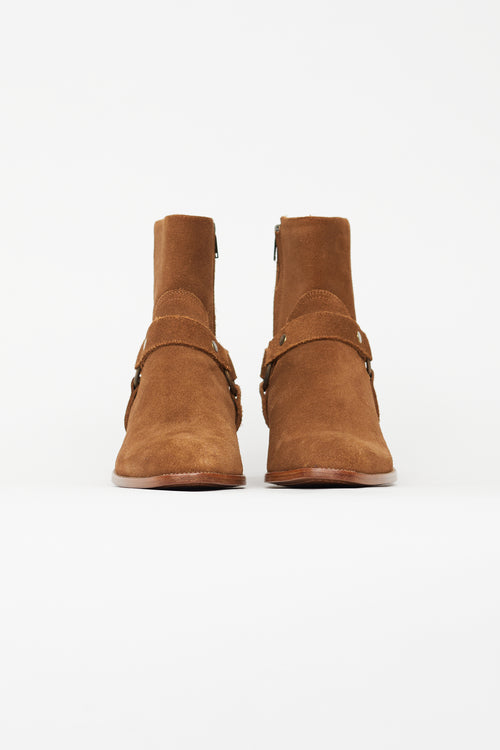 Saint Laurent Brown Suede Wyatt Harness Boot