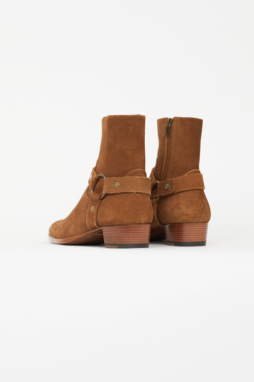 Saint Laurent Brown Suede Wyatt Harness Boot