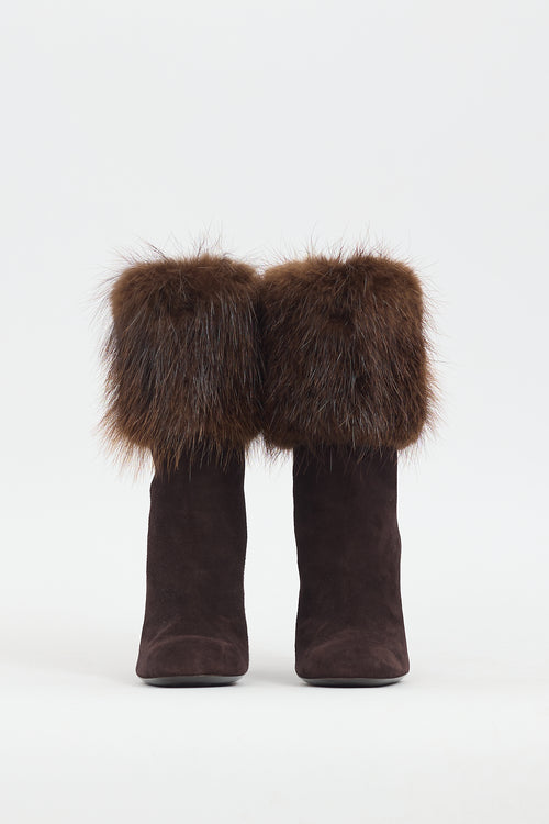 Saint Laurent Brown Suede 
Fur Heeled Boot