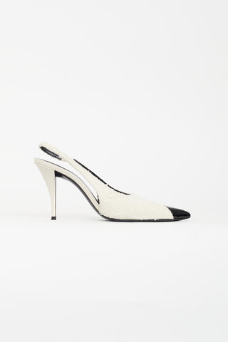 Saint Laurent Cream 
Black Tweed Slingback Pump