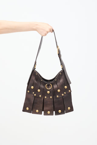 Saint Laurent Dark Brown Leather 
Suede Sparte Studded Shoulder Bag