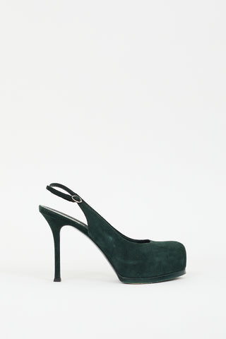 Saint Laurent Green Suede Slingback Platform Pump