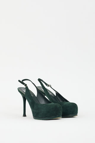 Saint Laurent Green Suede Slingback Platform Pump