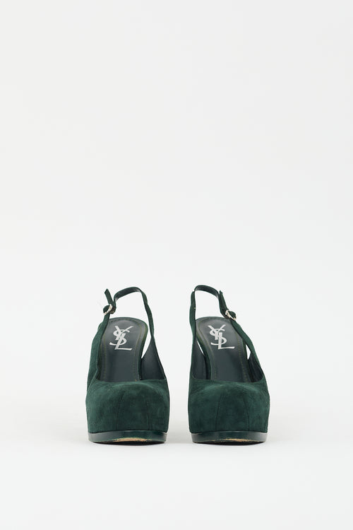 Saint Laurent Green Suede Slingback Platform Pump