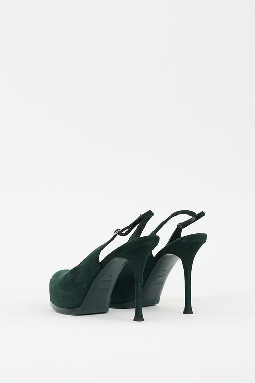 Saint Laurent Green Suede Slingback Platform Pump