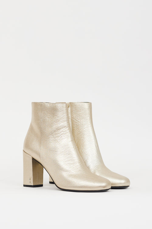 Saint Laurent Gold Metallic Leather 90mm Babies Boot