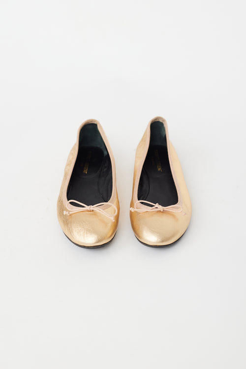 Saint Laurent Gold Leather Ballet Flat