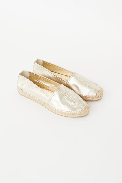 Saint Laurent Gold Leather Cassandre Logo Espadrille