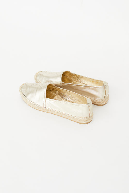 Saint Laurent Gold Leather Cassandre Logo Espadrille