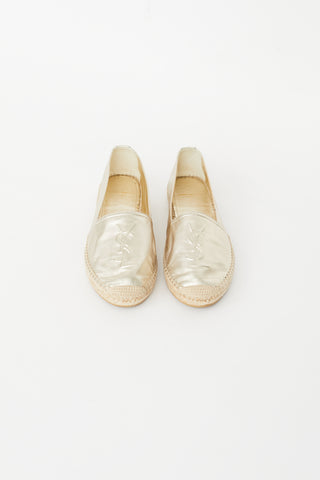 Saint Laurent Gold Leather Cassandre Logo Espadrille