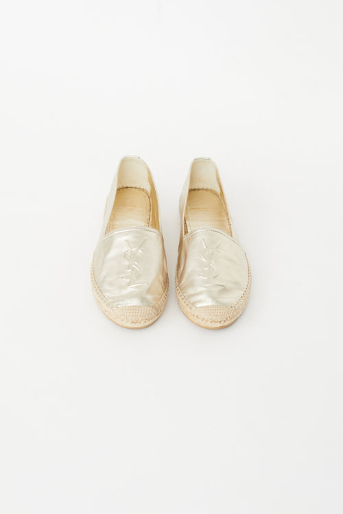 Saint Laurent Gold Leather Cassandre Logo Espadrille