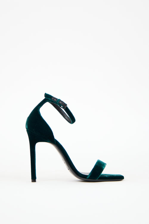 Saint Laurent Green Velvet Amber Sandal