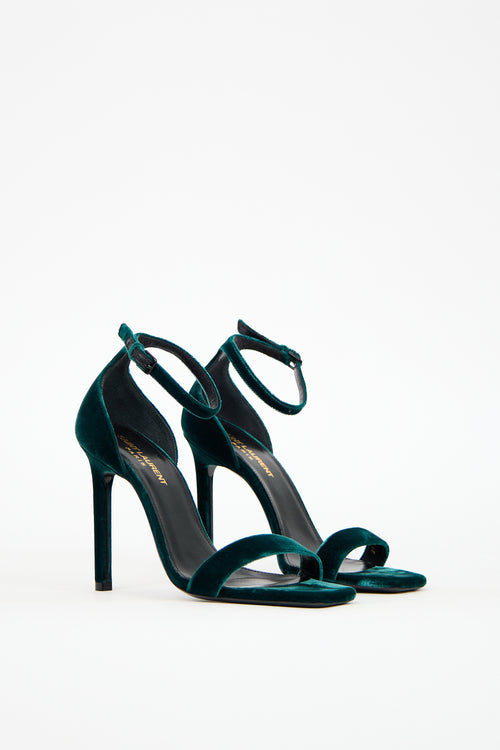 Saint Laurent Green Velvet Amber Sandal