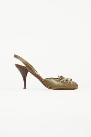 Saint Laurent Green Leather Rope Embellished Slingback Pump