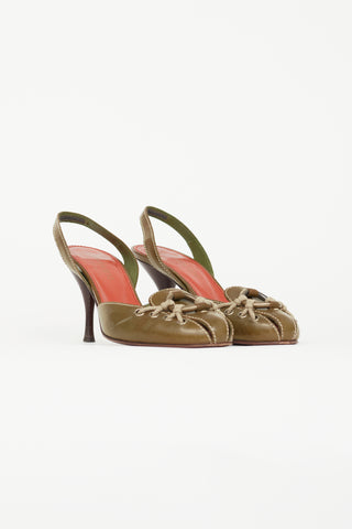 Saint Laurent Green Leather Rope Embellished Slingback Pump