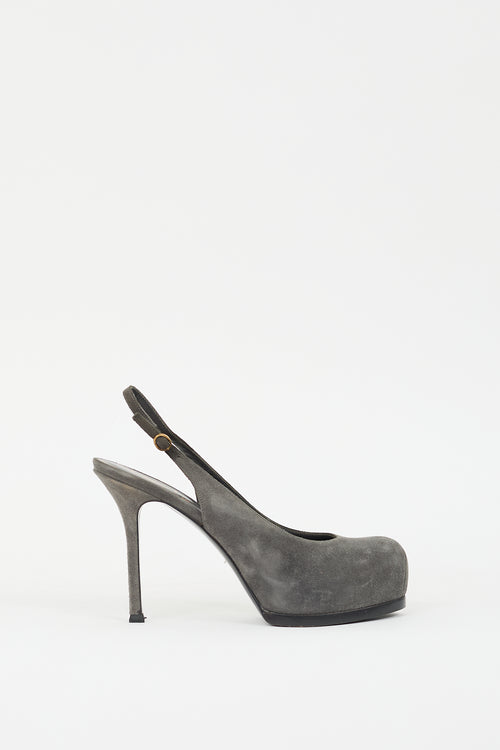 Saint Laurent Grey Suede Slingback Platform Pump