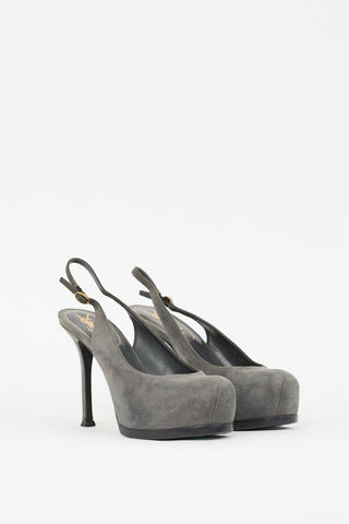 Saint Laurent Grey Suede Slingback Platform Pump