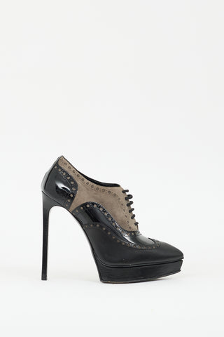 Saint Laurent Grey 
Black Leather Janis Platform Brogue Boot