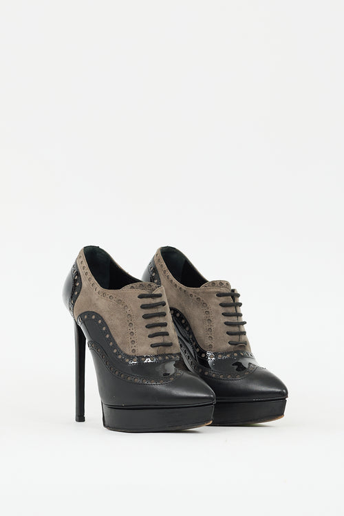 Saint Laurent Grey 
Black Leather Janis Platform Brogue Boot