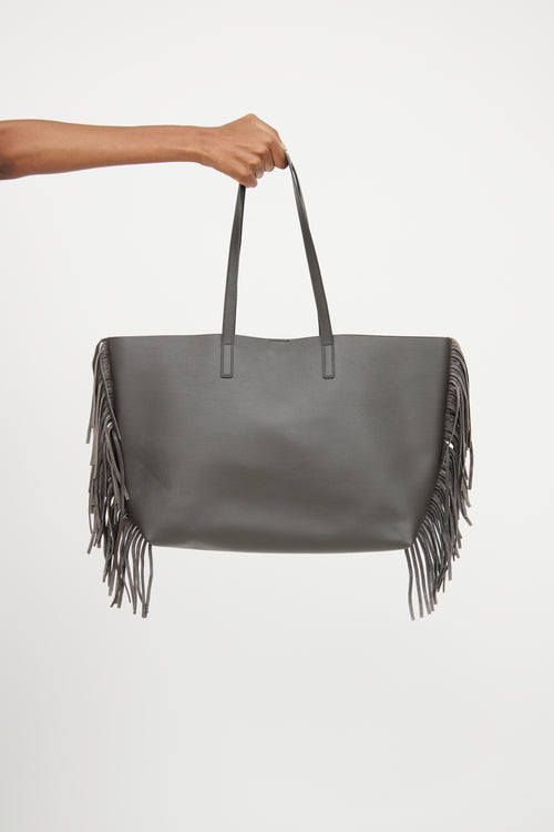 Saint Laurent Grey Leather Fringe Tote