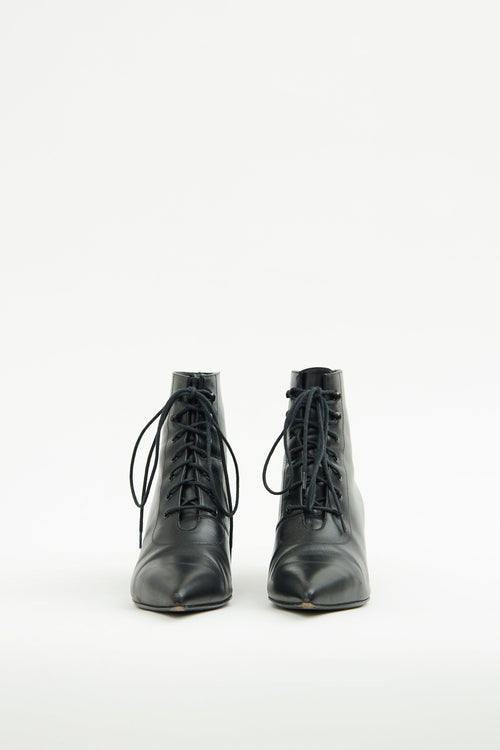 Saint Laurent Black Lace Up Ankle Boot