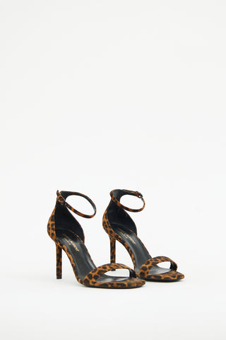 Saint Laurent Brown 
Black Suede Print Sandal