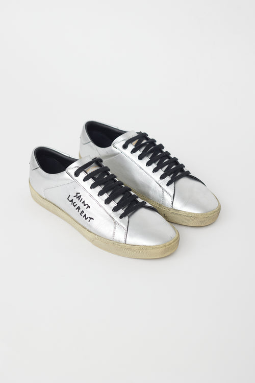 Saint Laurent Metallic Silver Leather Court Classic Sneaker