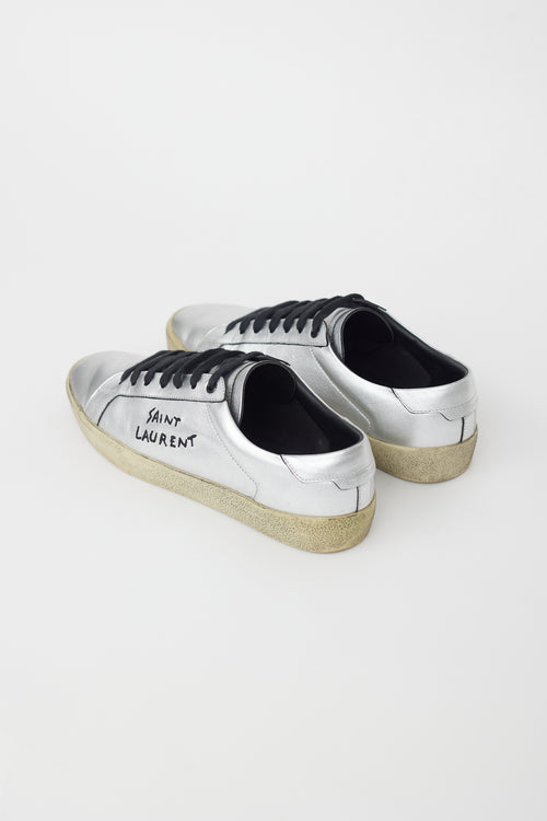 Saint Laurent Metallic Silver Leather Court Classic Sneaker