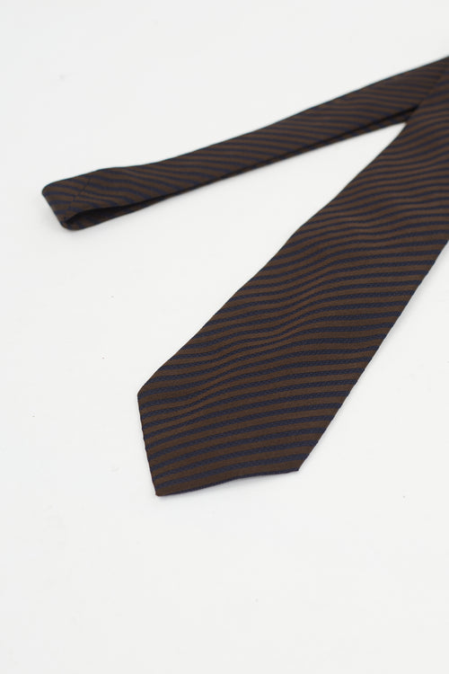 Saint Laurent Navy 
Brown Silk Stripe Tie