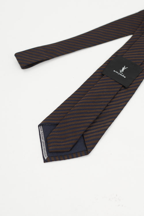 Saint Laurent Navy 
Brown Silk Stripe Tie