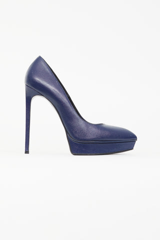 Saint Laurent Navy Janis Textured Heel