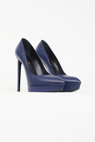 Saint Laurent Navy Janis Textured Heel