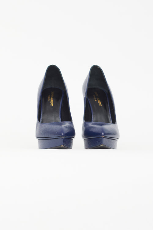 Saint Laurent Navy Janis Textured Heel