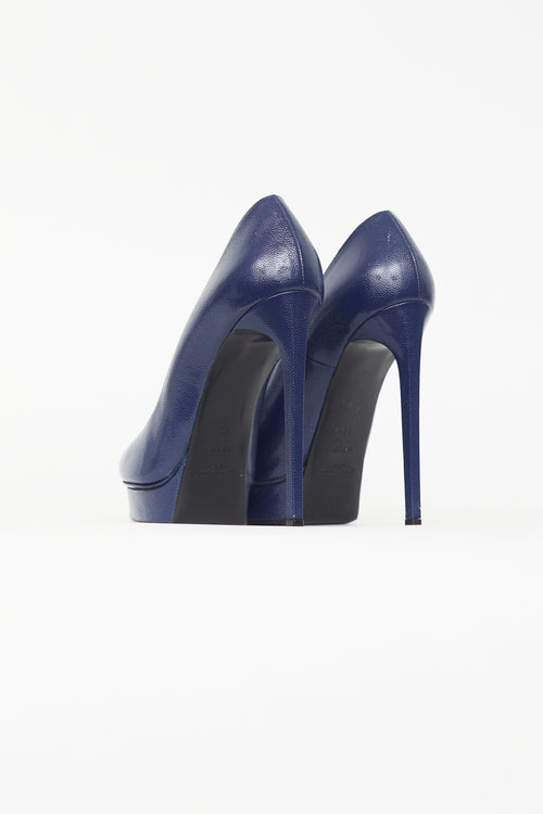 Saint Laurent Navy Janis Textured Heel