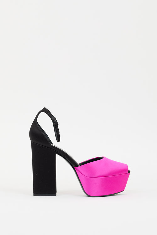 Saint Laurent Pink 
Black Satin Jodie Platform Heel