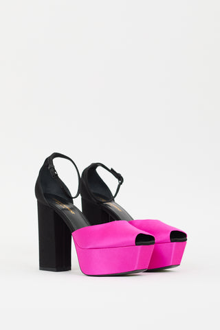 Saint Laurent Pink 
Black Satin Jodie Platform Heel