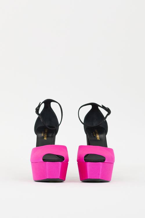 Saint Laurent Pink 
Black Satin Jodie Platform Heel