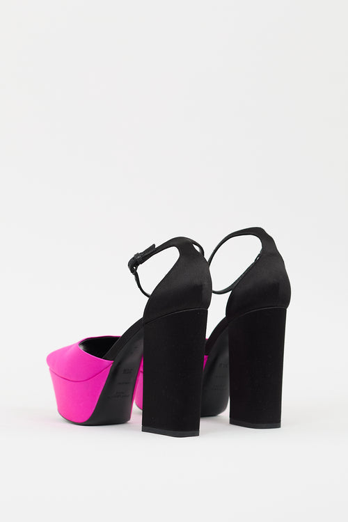 Saint Laurent Pink 
Black Satin Jodie Platform Heel