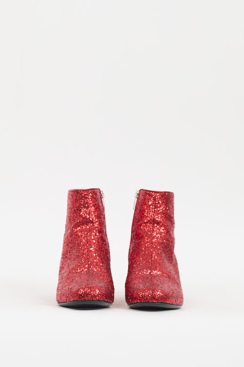 Saint Laurent Red Glitter Caleb Ankle Boot