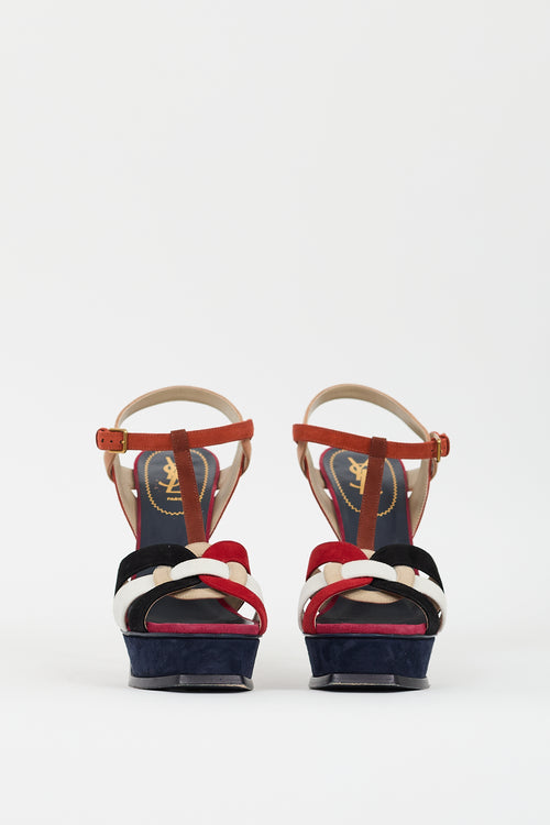 Saint Laurent Red 
Multi Suede Tribute Platform Heel