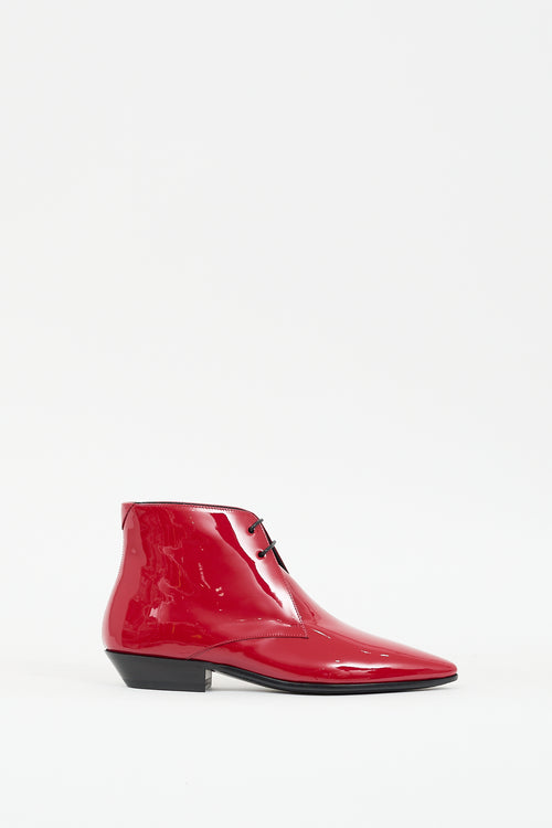 Saint Laurent Red Patent Leather Joan Ankle Boot