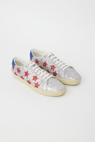 Saint Laurent Silver 
Multi Glitter Court Sneaker