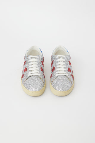 Saint Laurent Silver 
Multi Glitter Court Sneaker