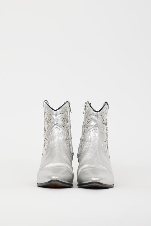 Saint Laurent Silver Leather Rock 40 Western Boot