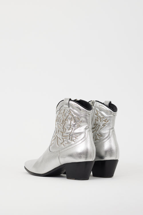 Saint Laurent Silver Leather Rock 40 Western Boot