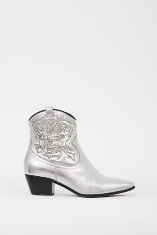 Saint Laurent Silver Leather Rock 40 Western Boot