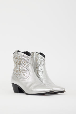 Saint Laurent Silver Leather Rock 40 Western Boot