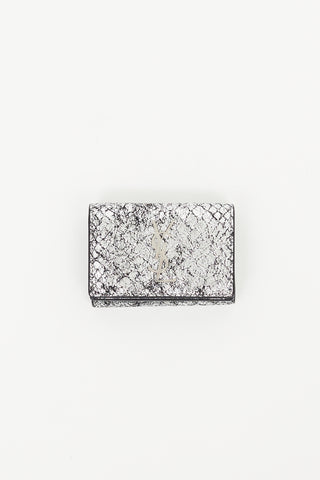 Saint Laurent Silver 
Black Embossed Leather Wallet