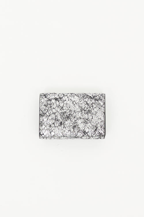 Saint Laurent Silver 
Black Embossed Leather Wallet